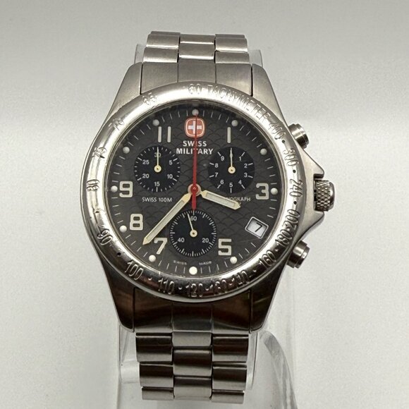 Vintage 2002 Chronograph Swiss Military Men’s  Sports Watch 44mm Working - Picture 1 of 9